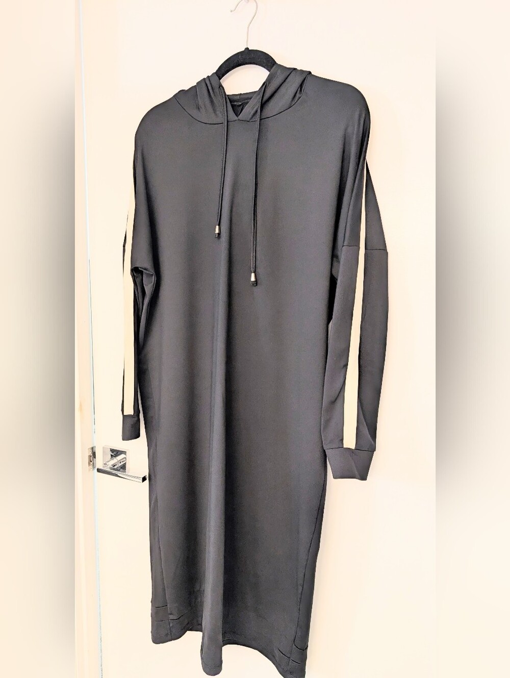 SNOGA Black Hooded Long Sleeve Dress with Cream Stripe - Picture 2 of 4